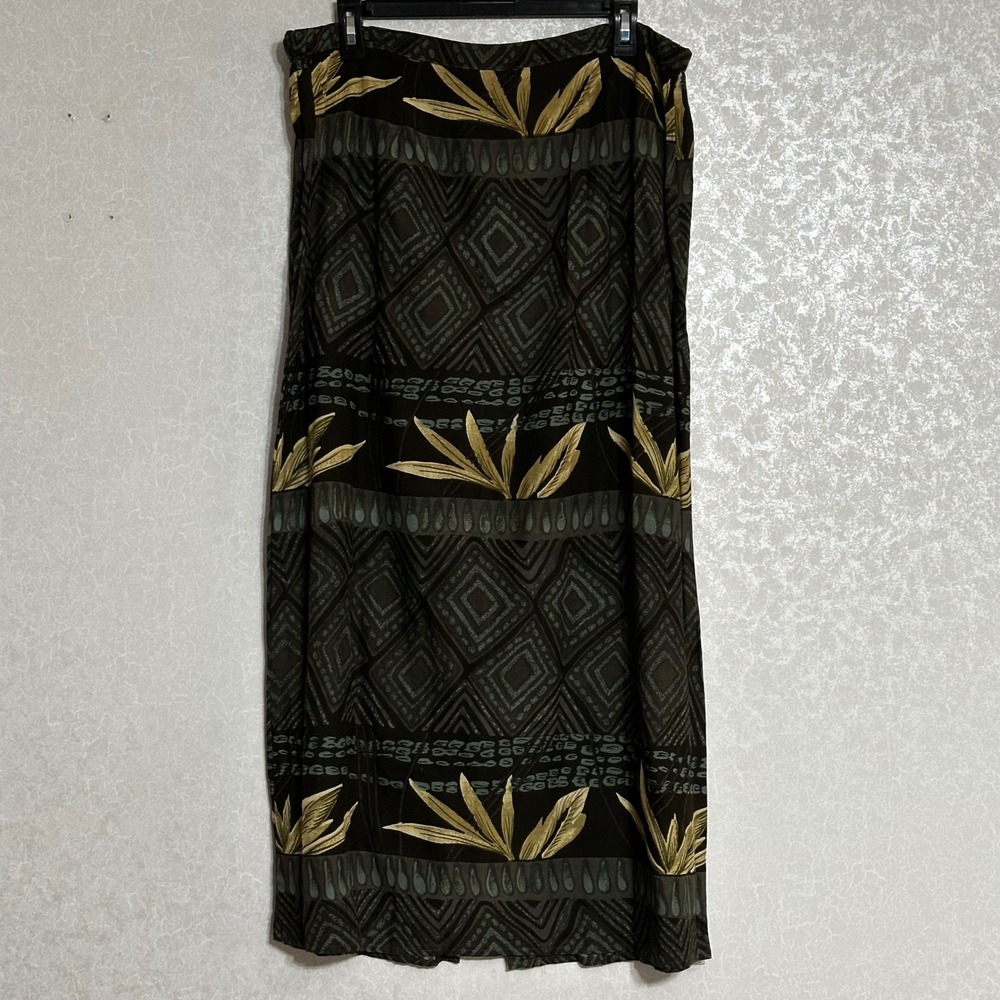 Shelly & Arnold VTG Black Brown Tropical Geometric Rayon Maxi Skirt Boho Plus 1X